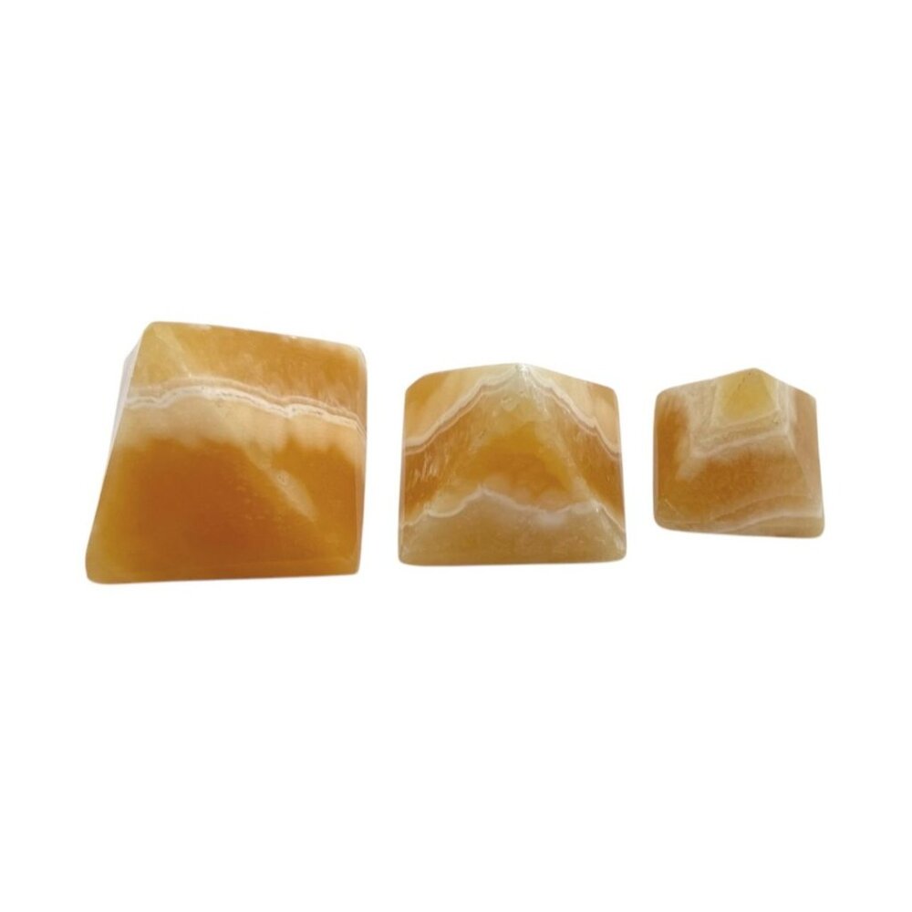 Set Of 3 Vintage Polished Pyramid-Shaped Tan Onyx Stones For Decor Or Meditation - Picture 3 of 4